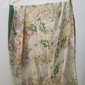 Cream Paisley Print Scarf with Green Accents